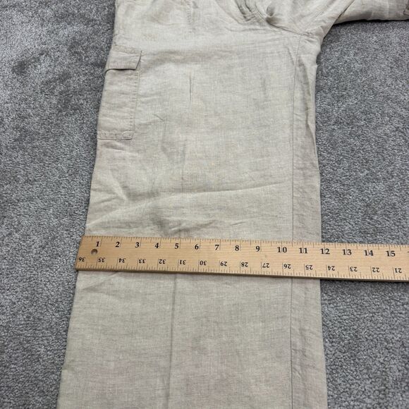 Talbots Irish Linen Wide Leg Cargo Pants Womens 18 Beige High Rise Boho 36x33 - Picture 9 of 13